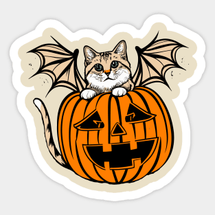 Cute Creepy Cat With Bat Wings In A Jack O Lantern Funny Halloween Sticker